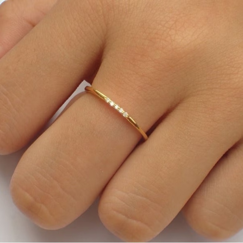 Dainty 5 Diamonds Stacking Ring in 14k Solid Gold